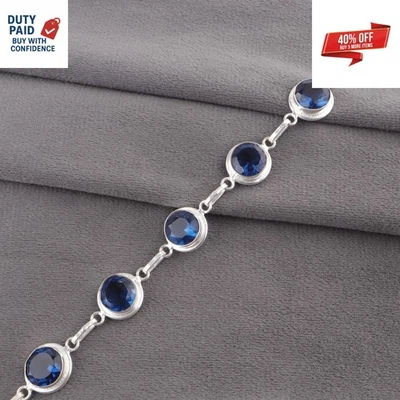 Black Friday Deal London Blue Topaz 925 Sterling Silver Bezel Set Chain Bracelet - Image 1 of 4