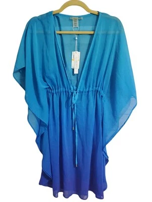 Bleu Rod Beattie Swim Coverup Pequeno Ombre Azul Aqua Ligeiramente Transparente Novo $79 - Imagem 1 de 4