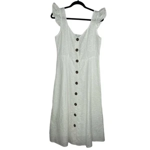 ASOS Design white eyelet seashells midi dress button down size 10 - Picture 1 of 14