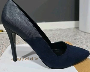 Call It Spring Womens Suede High Heels NAVY Size 8 Point Toe - Picture 1 of 13