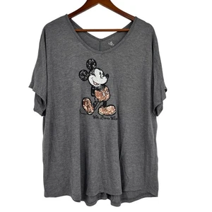 Top Pullover Gris Mickey Mouse Lentejuelas Bronce Cuello en V Auténtico Parques Disney Talla XL - Imagen 1 de 5