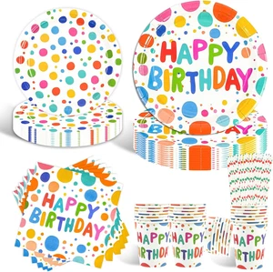 Set piatti 80 pezzi Happy Birthday festa piatti tovaglioli cannucce 16 ospiti - Foto 1 di 14