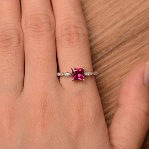 925 Sterling Silver Pink Ruby Lab Created Art Deco Ring US Duty Free - Picture 1 of 5
