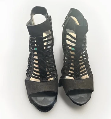 Vince Camuto Ecroya Women's Black Suede Cage Side Zip Ankle Sandals Sz 8M - Image 1 of 4