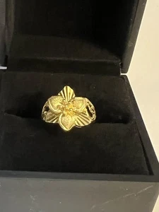 18K Solid Yellow Gold Hawaiian Plumeria Flower Ring - Picture 1 of 15