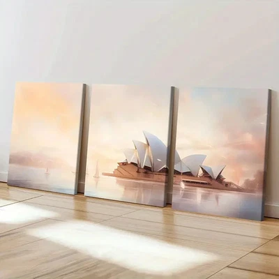 3pcs Sydney Opera House Pastel Sky Sailing Boat Wall Art Canvas  Unframed/Framed - Image 1 of 4