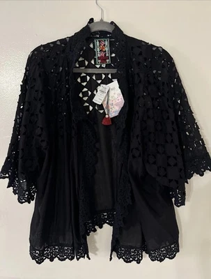 Johnny Was Women’s Elsie Eyelet Kimono Embroidery Boho Jacket Robe 3X Black NWT - Image 1 of 4