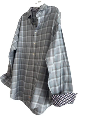 Thomas Dean Dress Shirt blue Purple striped Flip cuff 100% Cotton 2 Ply Yarn XL - Image 1 of 4