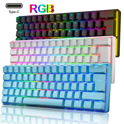 UK Layout 60% True Mechanical Gaming Keyboard 61 Keys Wired RGB Backlit Keypad - Image 1 of 4