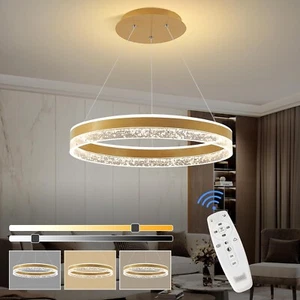 Modern Crystal Chandelier LED Ring Pendant Light Hanging Lamp Fixture Dimmable - Picture 1 of 9