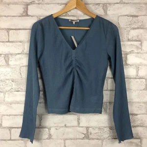 MADEWELL NWT Light Blue Semi-Sheer Shirred V-Neck Long Sleeve Top SMALL NM646 - Picture 1 of 4