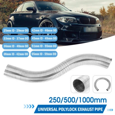 WHEELX Exhaust Flexi Tube Flexible Polylock Pipe Universal Stainless Steel 250mm-1000mm