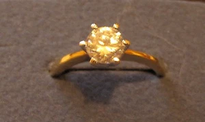 Goldtone Cubic Zirconia Solitaire Ring Size 7 - Picture 1 of 1