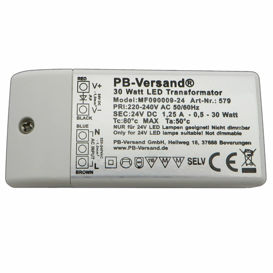 LED Trafo 30 Watt 24 Volt DC mini klein Transformator Driver Netzteil - Bild 1 von 4