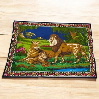 Vintage Tapestry Wall Hanging Lion In A Jungle 54" x 38" - Image 1 of 4