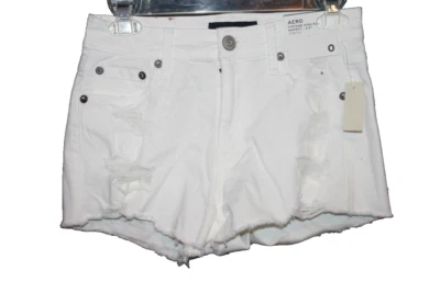 Pantalones cortos de mezclilla AERO Aeropostale vintage de tiro alto - 2,5" blancos talla 0 NUEVO Foto 1 de 2