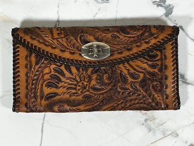 Cartera sin asas de cuero vintage de los años 70 para damas boho billetera fotográfica floral Foto 1 de 4