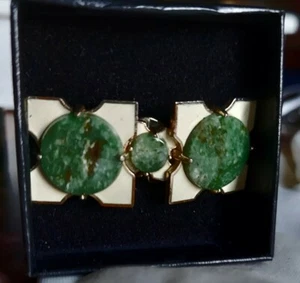 Genuine Aventurine & Enamel Cuff Link and Tie Tack Lapel Pin Set + BoxI have for - Picture 1 of 7