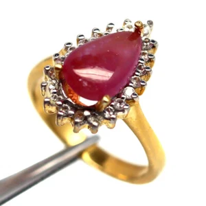 Gemma 7 x 11 MM Rosso Rubino & Bianco Zircone Anello 925 Argento Sterling Size 6 - Foto 1 di 4