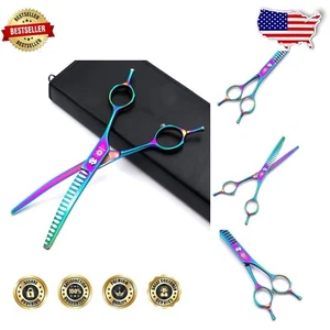 6.5" Stainless Steel Rainbow Chunker Shear - Curved Pet Grooming Scissors - Picture 1 of 8