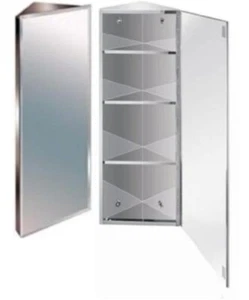 Stylish 900mm Stainless Steel Mirror Bathroom Bevelled Edge Corner Cabinet - Picture 1 of 4