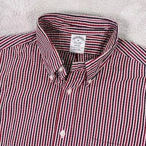 Brooks Brothers Seersucker Hemd Regent Fit Kurzarm gestreift Größe M rot - Bild 1 von 7