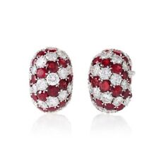 Statement Huggie Earrings Women Rubies lab created gemstone 925 Sterling Silver