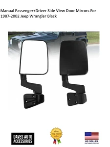 Sideview Door Mirror Set LH-RH Side Fits 87-02 Jeep Wrangler -Black High Quality - Picture 1 of 6