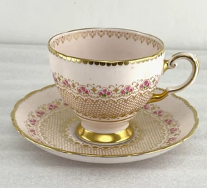 TAZA Y PLATILLO TOSCANO ROSA Y DORADO ~ PORCELANA FINA DE HUESO INGLESA - Imagen 1 de 12