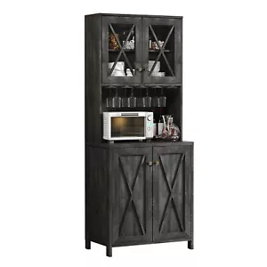 Tall Liquor Cabinet Corner Home Bar Pantry Cabinet with Wine Rack Glass Holder - Picture 1 of 8