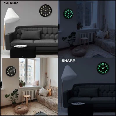 Reloj de Pared Analógico Atómico 12" Brilla en la Oscuridad con Marco Negro Foto 1 de 4