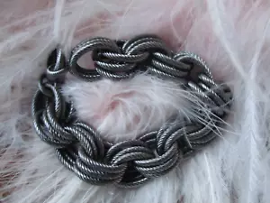 8" BRONZO ITALIA Black Silver Chunky Triple Oval Rolo Textured LINK Bracelet - Picture 1 of 3