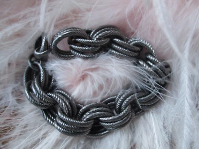 Pulsera 8" BRONZO ITALIA Negra Plata Gruesa Triple Ovalada Rolo Texturizada ENLACE Foto 1 de 3