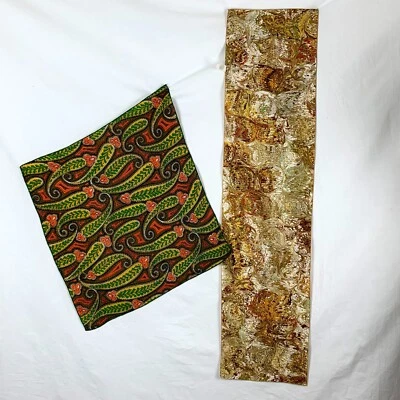 2 Vintage Scarves Colorful Crepe Paisley and Yellow Marbled 1960s Scarf - Image 1 of 4