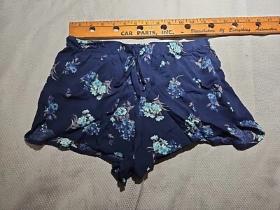 Pantalones Cortos Aeropostale Live Love Dream Para Mujer Medianos Azul Floral Rayón Tejido Salón Foto 1 de 4