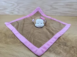 Coperta di sicurezza Tiddliwinks Monkey Lovey 18" marrone con finiture rosa/fiocco/naso cuore - Foto 1 di 12
