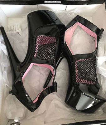 Ellie black 6" T-strap zip up platform High Heel Shoes Size 5-6 - Image 1 of 4