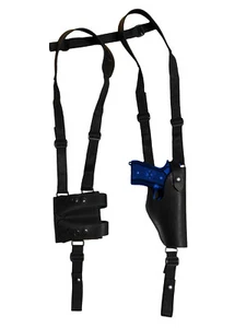 NEW Black Leather Vertical Shoulder Holster Mag Pouch Browning Colt Full Size - Picture 1 of 8