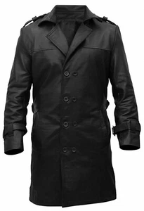 Men's Bay Watchmen Rorschach Costume Cosplay Classic Black Leather Trench Coat - Picture 1 of 3