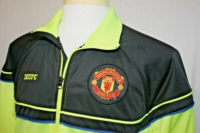 Manchester United Optic Yellow Black Full Zip Embroidered Track Jacket Sz M  - Image 1 of 4