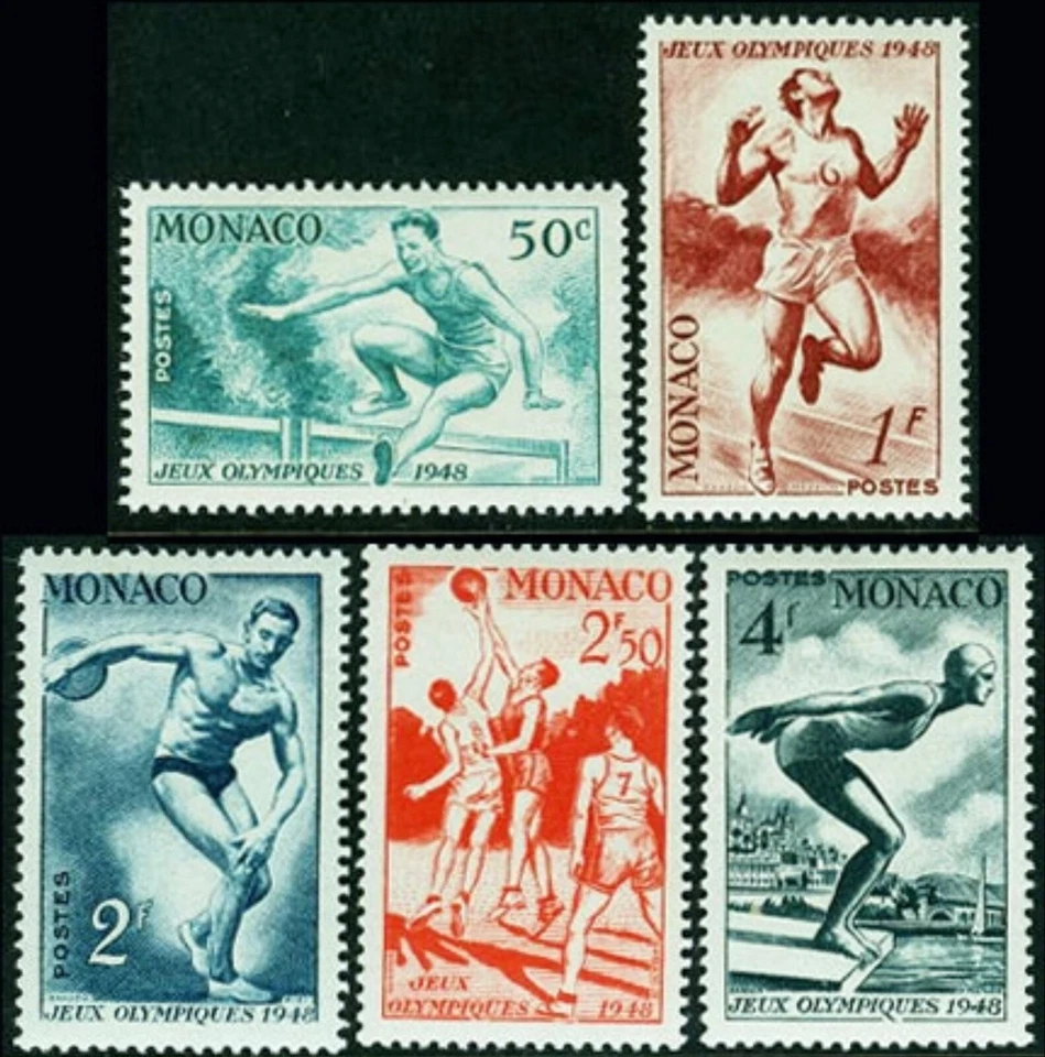 摩纳哥 #YT319-YT323 MNH 1948 年田径障碍潜水游泳伦敦 [204-208] — 第 1/1 张图片