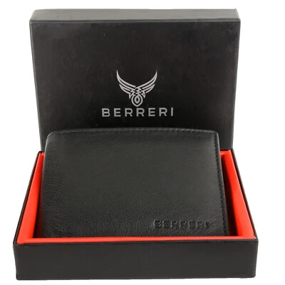 BERRERI RFID Safe 100% Genuine Leather Cardholder Wallet for Men Boxed UK Stock