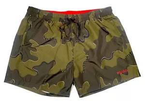 HUGO by HUGO BOSS Swim Trunks Swimsuit Bail Green Camo Print sz L NEW Tags - Picture 1 of 11
