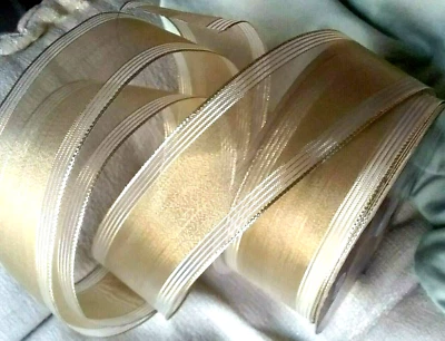 Iridescent Gold Wire Ribbon 2.5" x 3 yds Metallic Edge Elegant Christmas Wedding - Image 1 of 4