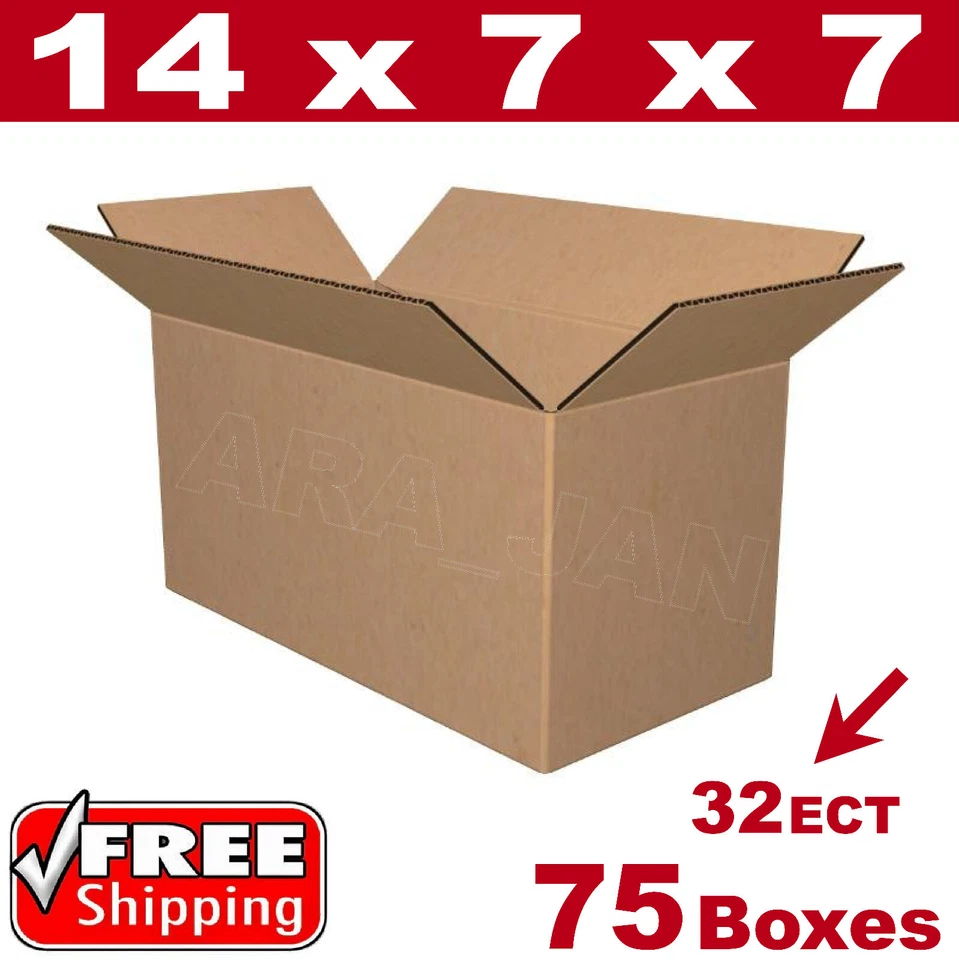 75 - 14x7x7 Cardboard Boxes Mailing Packing Shipping Box 32ECT Corrugated Carton - Image 1 of 1