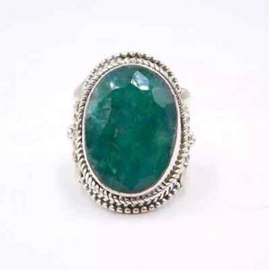 7.90 GM 925 Plata de Ley Natural Corte Esmeralda Gema Nepalí Anillo Talla 14.6cm - Imagen 1 de 5