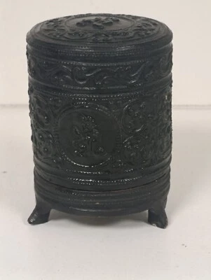 BOÎTE ancienne sur pied, en carton bouilli, chine , indochine , Napoleon 3 - Photo 1/4