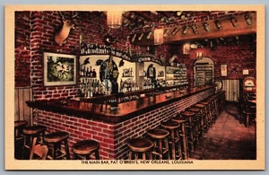 Postcard New Orleans LA c1940s The Main Bar at Pat O’Briens Bar View Linen - Bild 1 von 2
