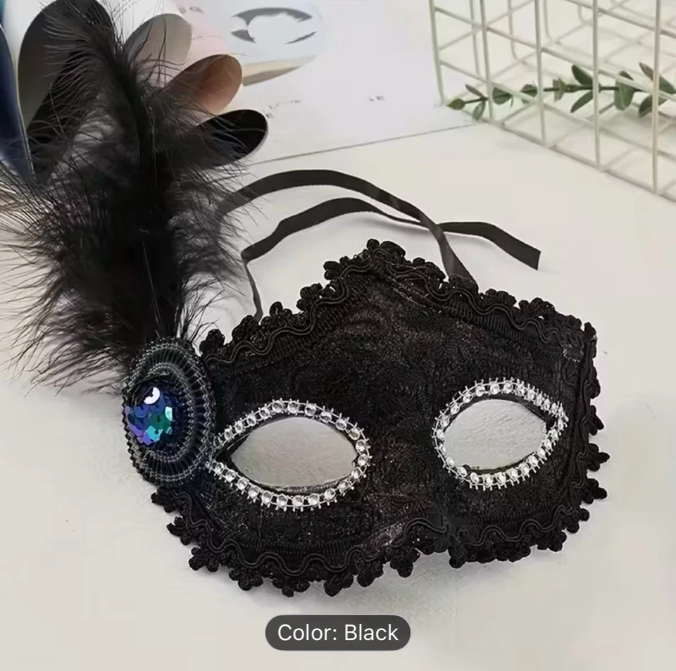 MUJER MEDIA MÁSCARA FACIAL ENCAJE PLUMA DISFRAZ HALLOWEEN Foto 1 de 1