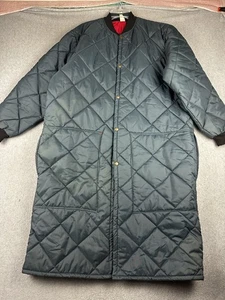 Quilted Nylon Coat Mens 2XL Black Red Lined Long Insulated Jacket Made USA VTG - Picture 1 of 9
